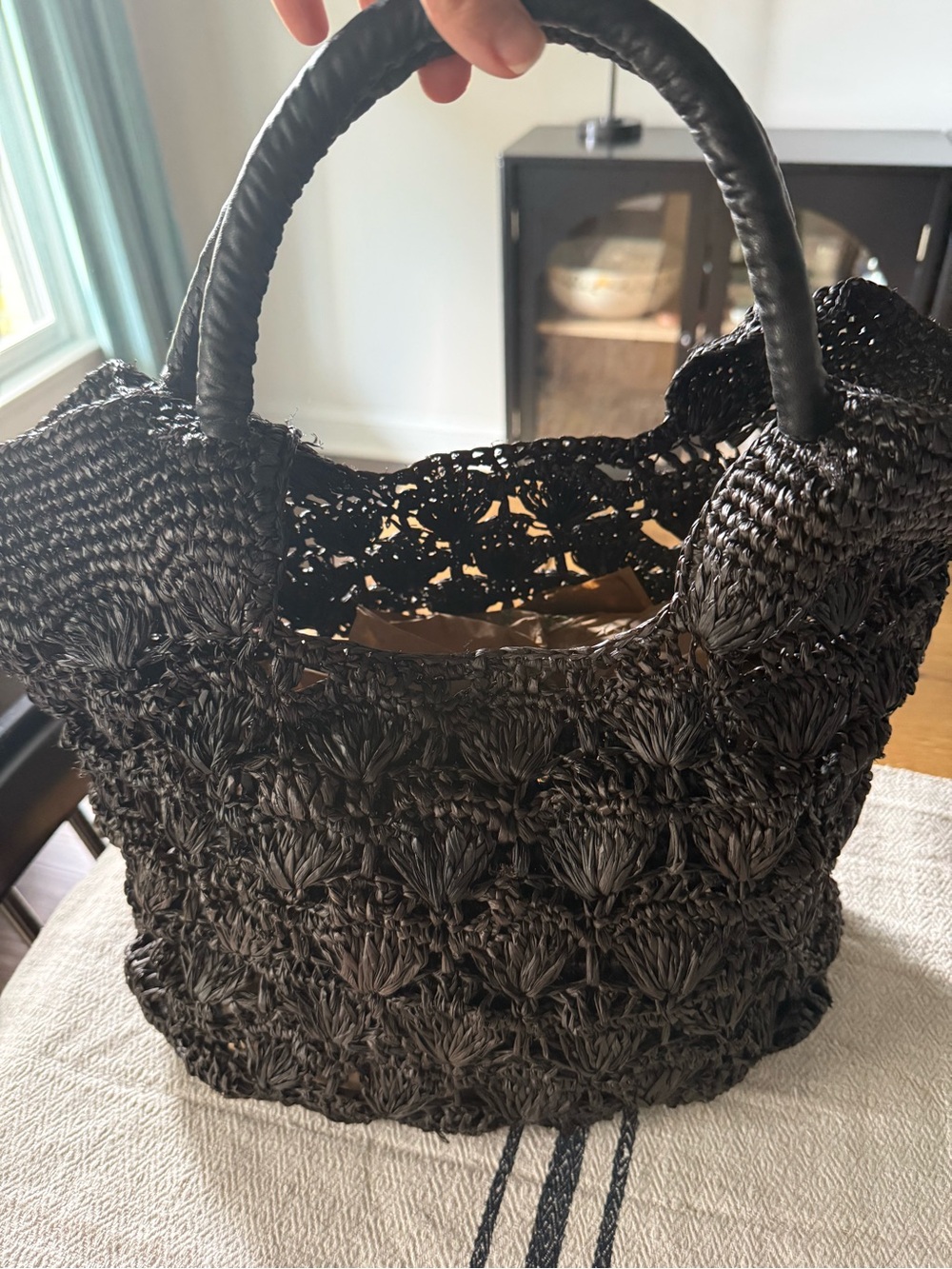 Brown Raffia Woven Tote Bag -a point etc